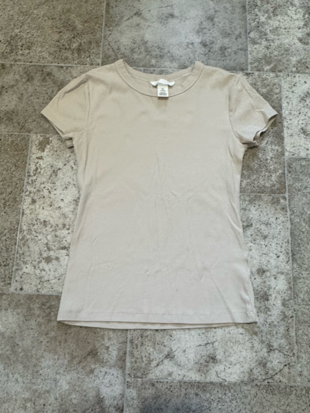 H&M Cream Ribbed Short Sleeve Top
